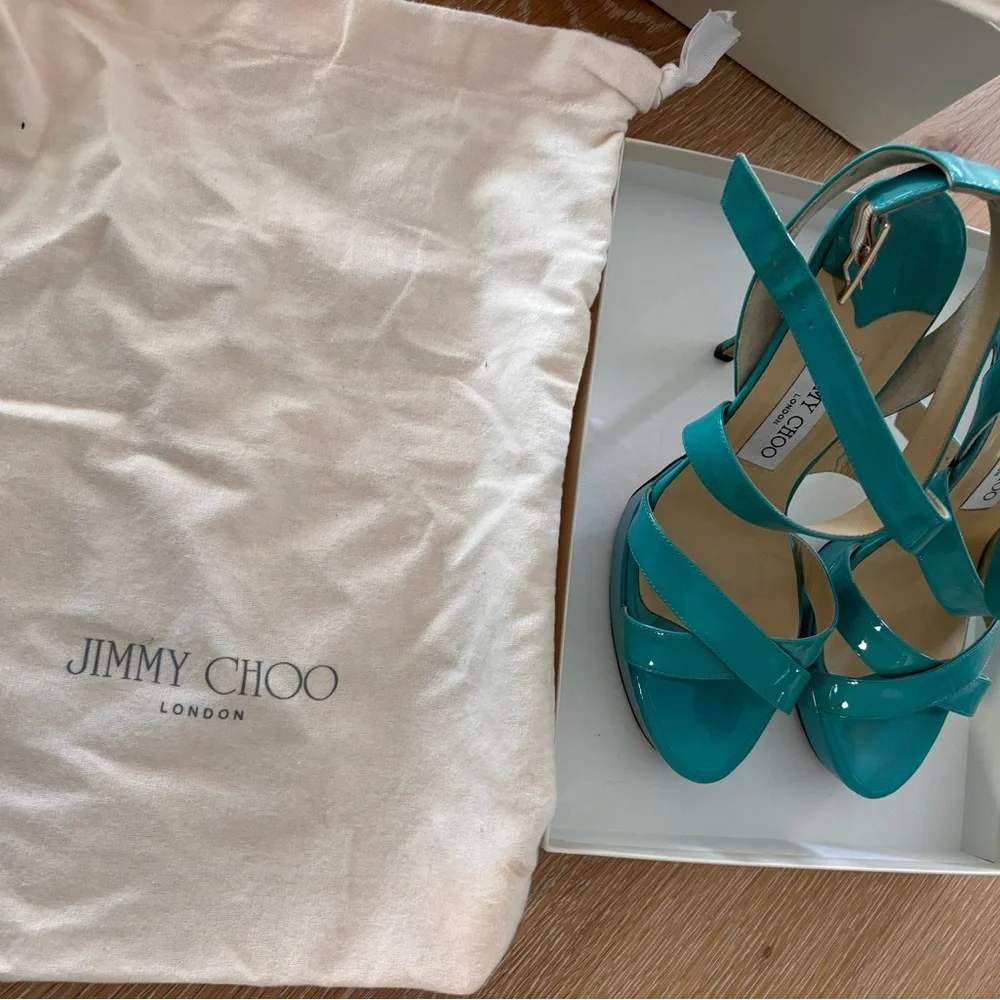 JIMMY CHOO TURQUOISE VAMP SANDAL - Picture 3 of 5